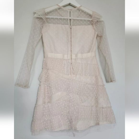 BCBG GIRLS LIGHT BEIGE RUFFLES FRILLS SHEER SLEEVES FIT & FLARE DRESS 8 - Picture 8 of 10